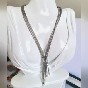 Vintage Sterling Silver Italy Lariat Tassel Chain Mail Snake Y Strand Necklace